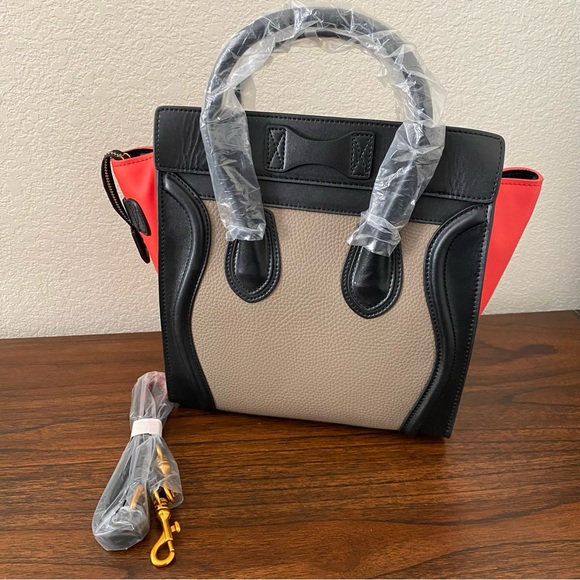 Tricolor Red Black Etoupe Micro Luggage Bag Convertible Crossbody C7-2 - Picture 3 of 13